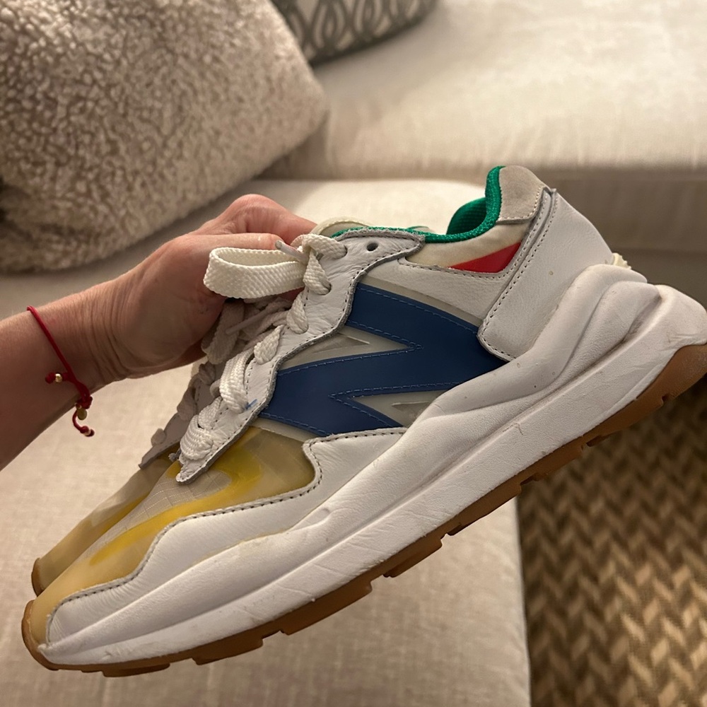 New Balance White Blue Green Yellow Accent Sneakers